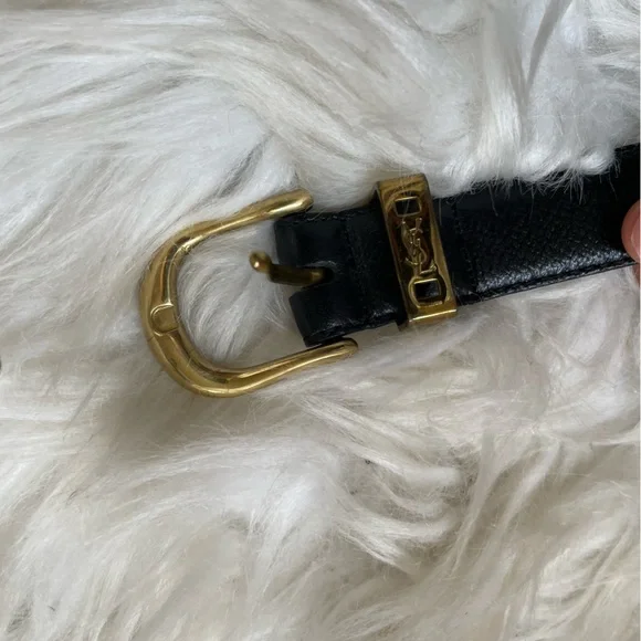 Vintage YSL leather Brass Buckle Belt - Picture 7 of 8